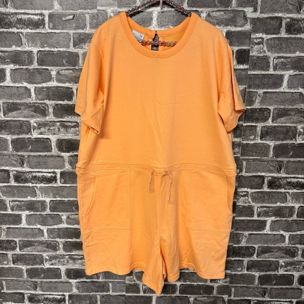 NEW Columbia sweat romper orange pockets short sleeve